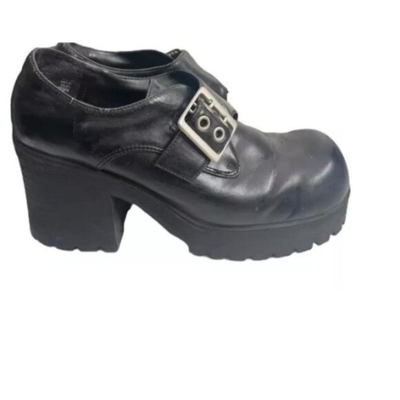 Lower East Side Y2k Womens Black Leather Chunky Lug Platform Steampunk Boots 10